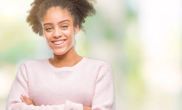 Jovem Afro Americana Vestindo Camisola Inverno Sobre Fundo Isolado Rosto — Fotografia de Stock