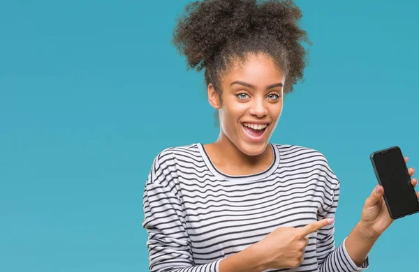 Young Afro American Woman Texting Using Smartphone Isolated Background Very — Stock Photo, Image