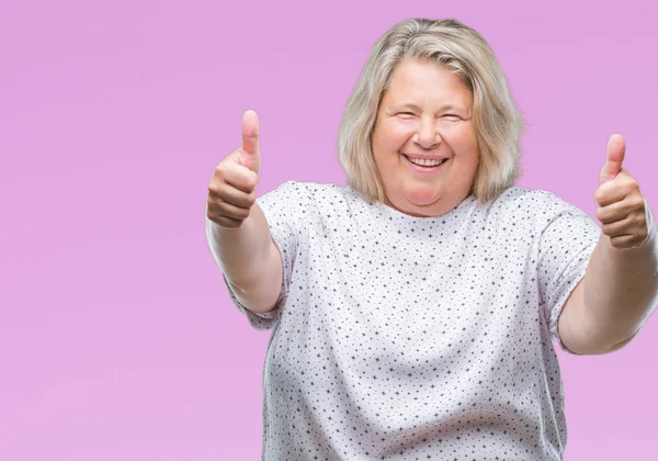 Senior Size Kaukasierin Mit Isoliertem Hintergrund Die Eine Positive Geste — Stockfoto