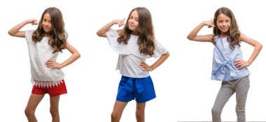 Kolaj İspanyol Genç çocuk yapıyor gülümseyen izole arka plan üzerinde bir telefon hareketi ile el ve parmak telefonda konuşuyor gibi. Kavramları iletişim.