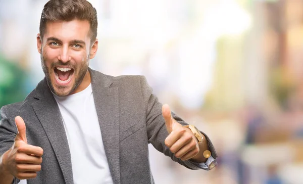 Jonge Knappe Zakenman Geïsoleerde Achtergrond Goed Keuren Duimen Doen Positief — Stockfoto