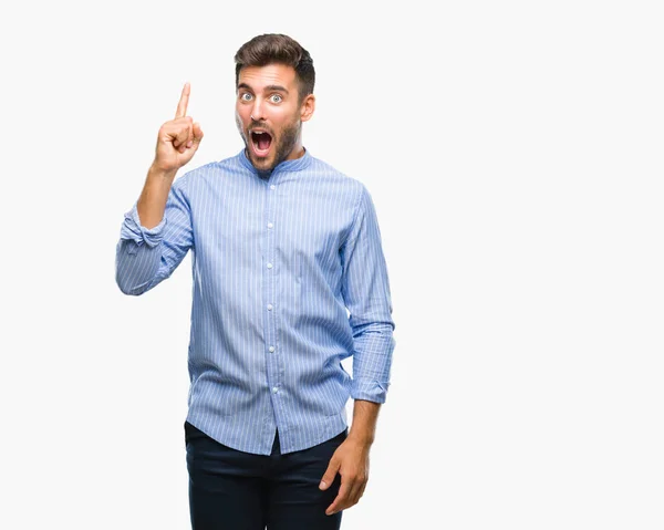 Joven Hombre Guapo Sobre Fondo Aislado Apuntando Con Dedo Hacia —  Fotos de Stock