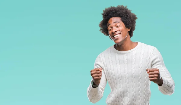 Hombre Afroamericano Sobre Fondo Aislado Muy Feliz Emocionado Haciendo Gesto — Foto de Stock