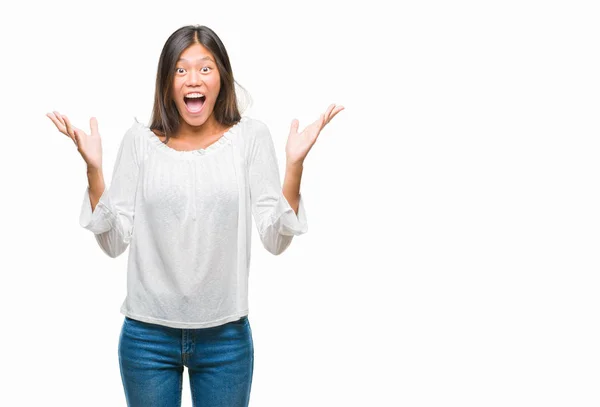 Young Asian Woman Isolated Background Celebrating Crazy Amazed Success Arms — Stock Photo, Image