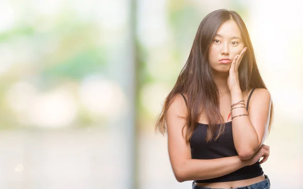 Giovane Donna Asiatica Sfondo Isolato Pensare Cercando Stanco Annoiato Con — Foto Stock