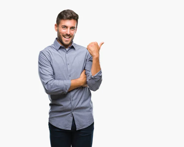 Jovem Homem Bonito Sobre Fundo Isolado Sorrindo Com Rosto Feliz — Fotografia de Stock