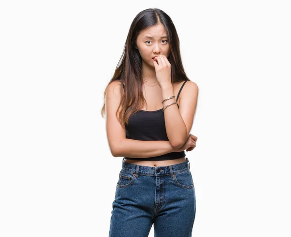 Mujer Asiática Joven Sobre Fondo Aislado Buscando Estresado Nervioso Con —  Fotos de Stock
