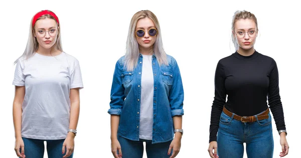 Collage Smuk Blond Ung Kvinde Iført Briller Isoleret Baggrund Med - Stock-foto