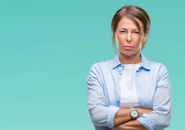 Middelbare Leeftijd Senior Latino Vrouw Geïsoleerde Achtergrond Scepticus Nerveus Afkeurende — Stockfoto