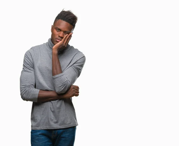 Jovem Afro Americano Sobre Fundo Isolado Pensando Cansado Entediado Com — Fotografia de Stock