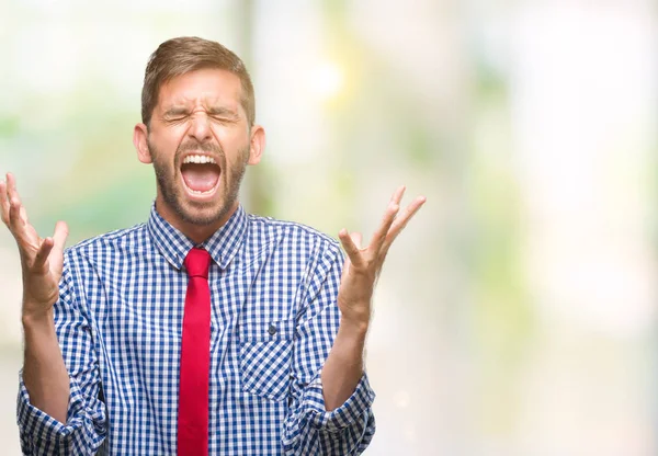 Joven Hombre Negocios Guapo Sobre Fondo Aislado Celebrando Loco Loco —  Fotos de Stock