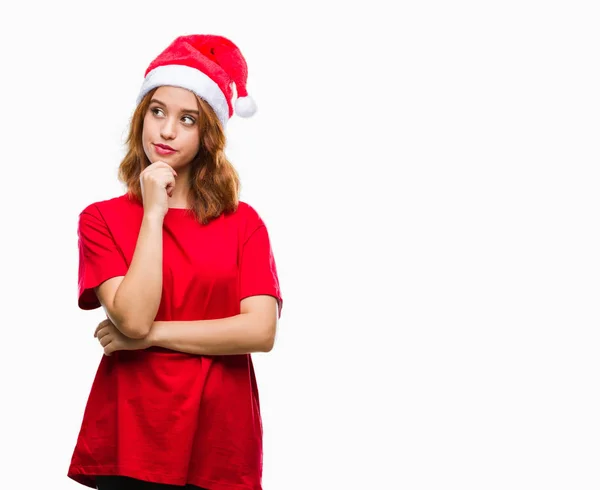 Giovane Bella Donna Sfondo Isolato Indossando Cappello Natale Con Mano — Foto Stock