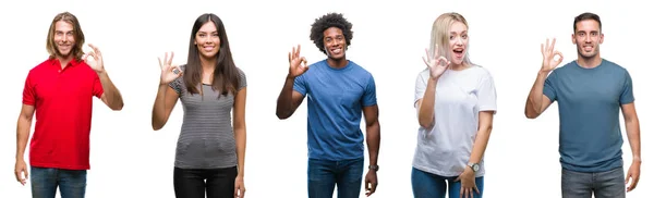 Composición Afroamericanos Hispanos Caucásicos Grupo Personas Sobre Fondo Blanco Aislado —  Fotos de Stock