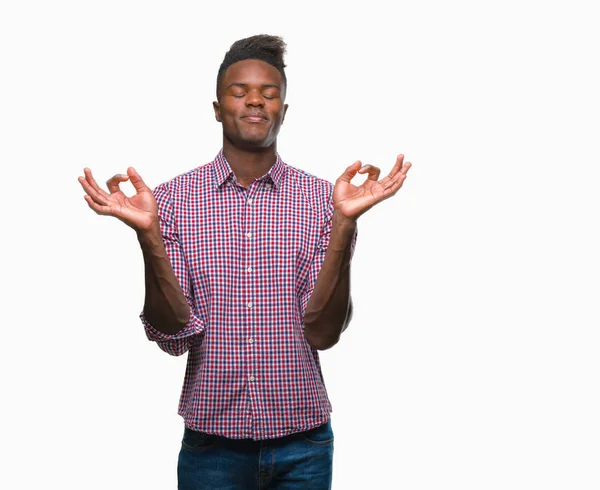 Jovem Homem Afro Americano Sobre Fundo Isolado Relaxar Sorrir Com — Fotografia de Stock