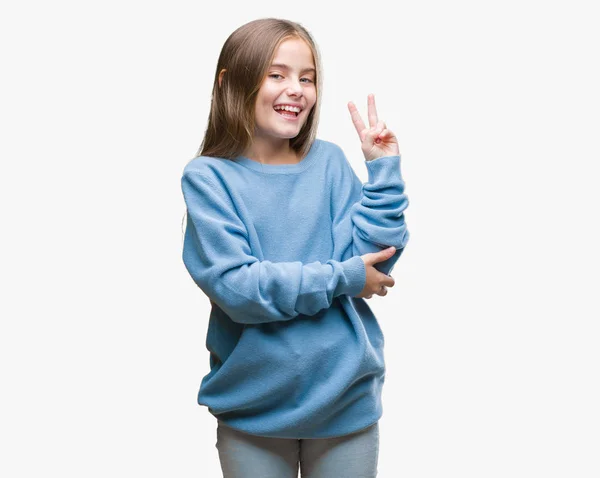 Giovane Bella Ragazza Indossa Maglione Invernale Sfondo Isolato Sorridente Con — Foto Stock