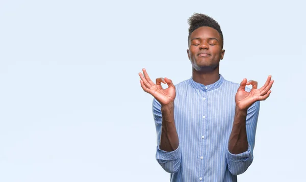 Giovane Uomo Affari Afroamericano Sfondo Isolato Rilassarsi Sorridere Con Gli — Foto Stock