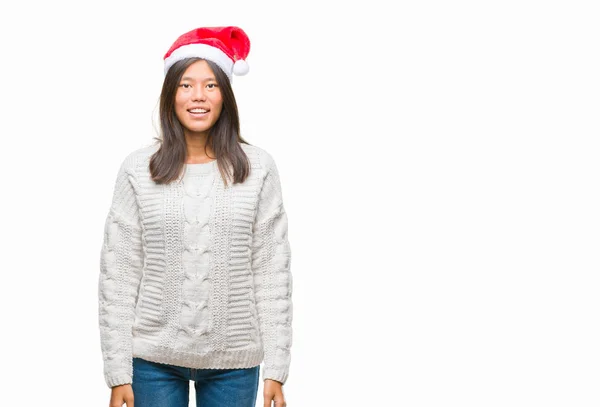 Mujer Asiática Joven Con Sombrero Navidad Sobre Fondo Aislado Con —  Fotos de Stock
