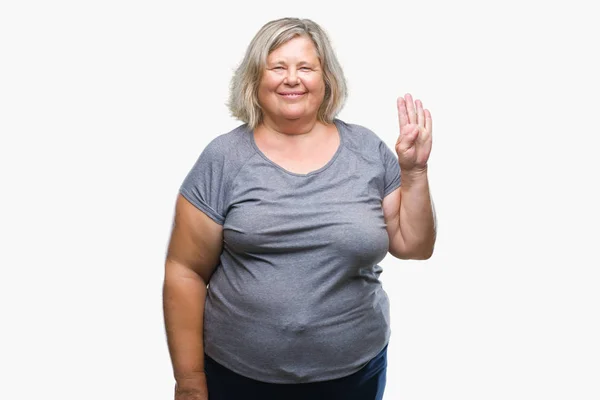 Senior Grootte Kaukasische Vrouw Geïsoleerd Achtergrond Weergeven Met Vingers Omhoog — Stockfoto