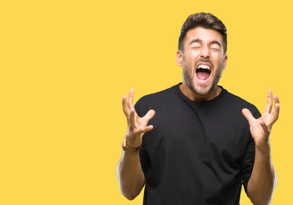 Joven Hombre Guapo Sobre Fondo Aislado Loco Loco Gritando Gritando — Foto de Stock