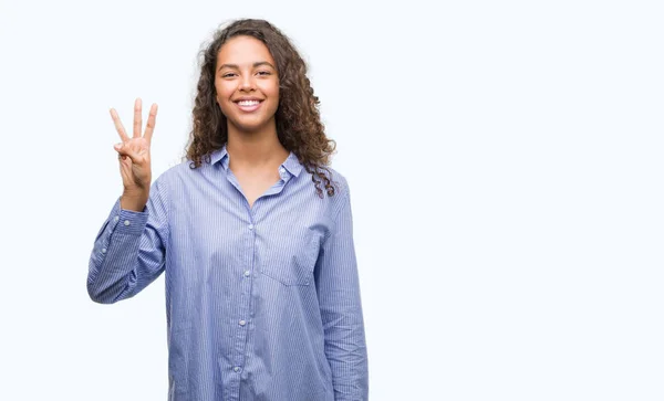 Jovem Mulher Hispânica Negócios Mostrando Apontando Para Cima Com Dedos — Fotografia de Stock