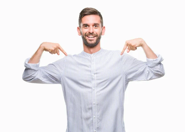 Joven Hombre Guapo Sobre Fondo Aislado Mirando Confiado Con Sonrisa —  Fotos de Stock