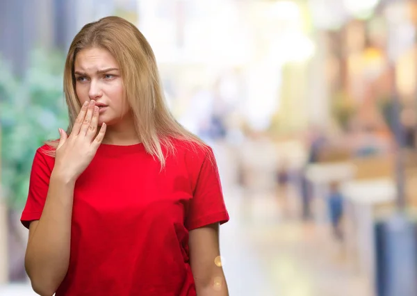 Zole Arka Plan Üzerinde Beyaz Kadın Ağzıyla Kapsayan Yorgun Esneme — Stok fotoğraf