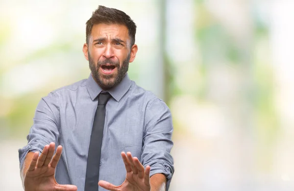 Adult Hispanic Business Man Isolated Background Afraid Terrified Fear Expression — Stock Photo, Image