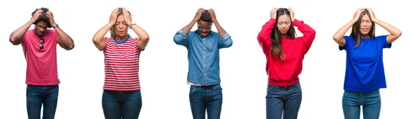 Composición Afroamericanos Hispanos Chinos Grupo Personas Sobre Fondo Blanco Aislado — Foto de Stock