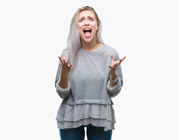 Jovem Loira Sobre Fundo Isolado Louco Louco Gritando Gritando Com — Fotografia de Stock