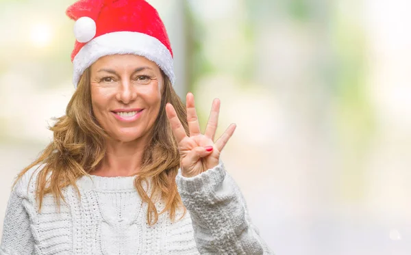 Středního Věku Senior Hispánské Ženy Nosí Vánoční Čepice Izolované Pozadí — Stock fotografie