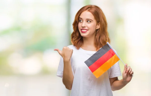 Young Beautiful Woman Holding Flag Germany Isolated Background Pointing Showing — Stock Photo, Image