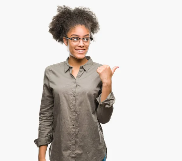 Young Afro American Woman Wearing Glasses Isolated Background Smiling Happy — Stock Photo, Image