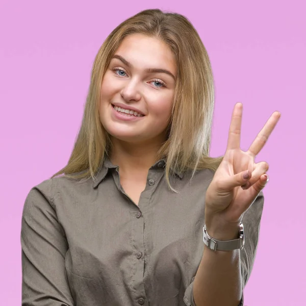 Junge Kaukasische Geschäftsfrau Vor Isoliertem Hintergrund Die Mit Glücklichem Gesicht — Stockfoto