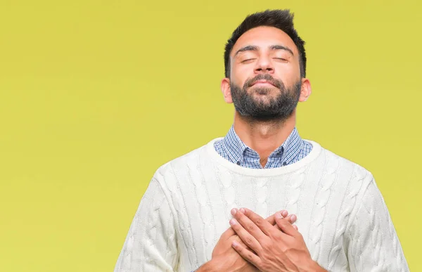 Erwachsener Hispanischer Mann Mit Winterpullover Vor Isoliertem Hintergrund Lächelnd Mit — Stockfoto