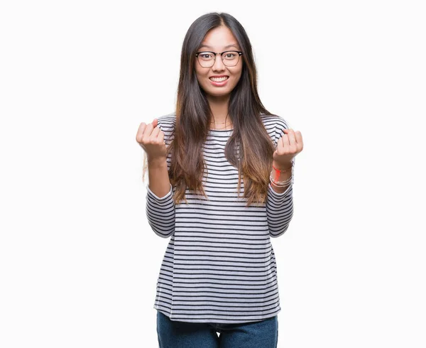 Jeune Femme Asiatique Portant Des Lunettes Sur Fond Isolé Célébrant — Photo