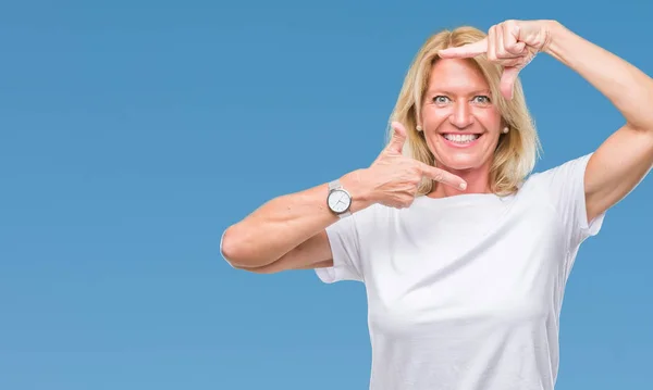 Middle Age Blonde Woman Isolated Background Smiling Making Frame Hands — Stock Photo, Image