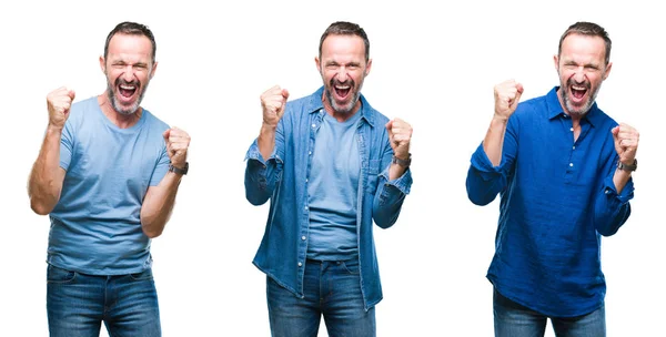 Collage Hombre Apuesto Sensual Vestido Con Una Camisa Azul Sobre —  Fotos de Stock