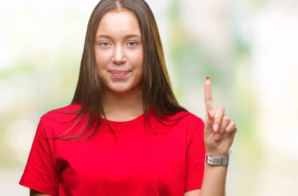 Joven Hermosa Mujer Caucásica Sobre Fondo Aislado Mostrando Señalando Hacia —  Fotos de Stock