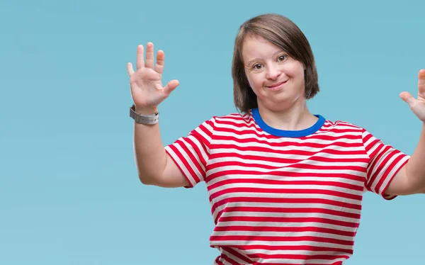 Young Adult Woman Syndrome Isolated Background Showing Pointing Fingers Number — Stock Photo, Image