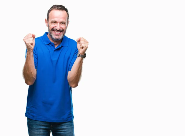 Hombre Mayor Alzado Mediana Edad Sobre Fondo Aislado Celebrando Sorprendido — Foto de Stock