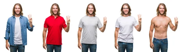 Collage Stilig Ung Man Bär Casual Look Över Vita Isolerade — Stockfoto