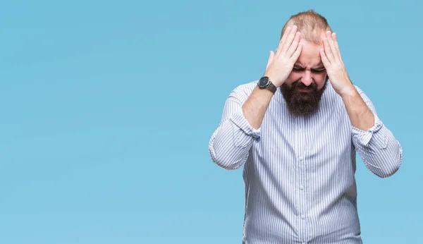 Giovane Uomo Hipster Caucasico Sfondo Isolato Che Soffre Mal Testa — Foto Stock