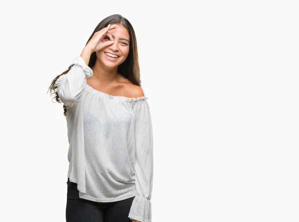 Young Beautiful Arab Woman Isolated Background Doing Gesture Hand Smiling — Stock Photo, Image