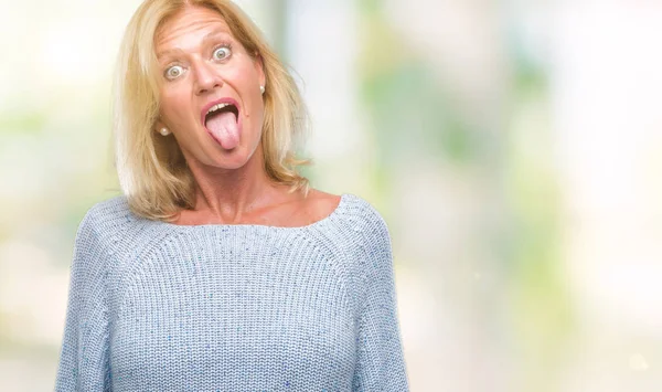 Blonde Vrouw Van Middelbare Leeftijd Winter Trui Dragen Geïsoleerde Achtergrond — Stockfoto