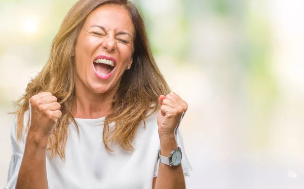 Donna Ispanica Anziana Mezza Età Sfondo Isolato Molto Felice Eccitato — Foto Stock