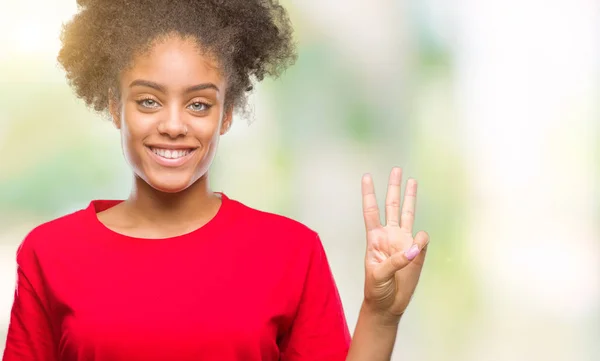 Joven Mujer Afroamericana Sobre Fondo Aislado Mostrando Señalando Con Los — Foto de Stock