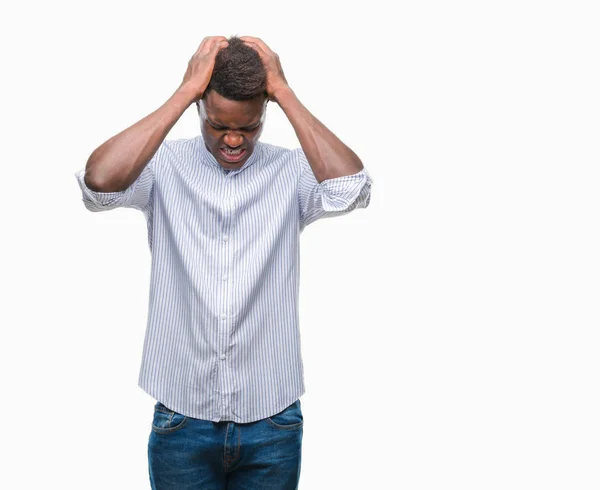 Hombre Afroamericano Joven Sobre Fondo Aislado Que Sufre Dolor Cabeza —  Fotos de Stock