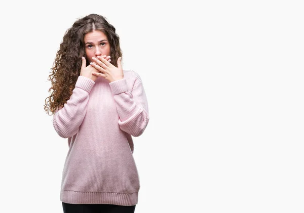 Bella Bruna Capelli Ricci Giovane Ragazza Che Indossa Maglione Invernale — Foto Stock