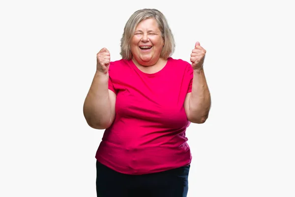 Senior Size Caucasian Woman Isolated Background Celebrating Mad Crazy Success — Stock Photo, Image