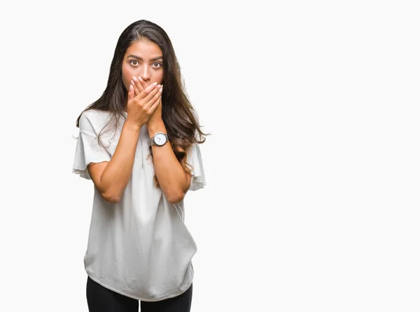 Junge Schöne Arabische Frau Über Isolierten Hintergrund Schockiert Mund Mit — Stockfoto